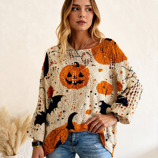 🎃Halloween 50% Off Special Offer💓Women's Halloween Loose Fit Batwing Knit Sweater